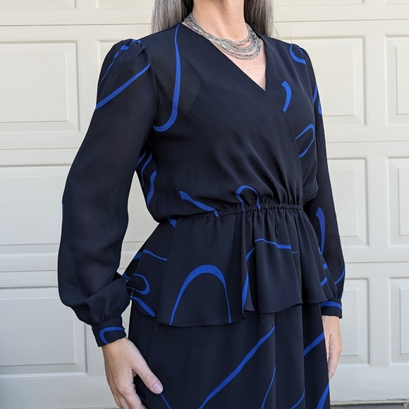 vintage SHEER PEPLUM DRESS 1970's 1980's S M - Picture 2 of 8